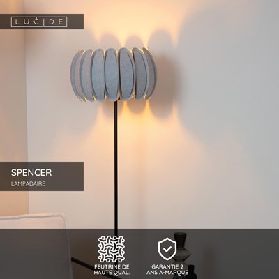 Lucide SPENCER - Lampadaire - Ø 40 cm - 1xE27 - Gris